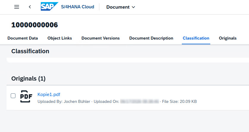 A document in SAP S/4HANA Cloud with its original PDF, archived via the CaRD Connector